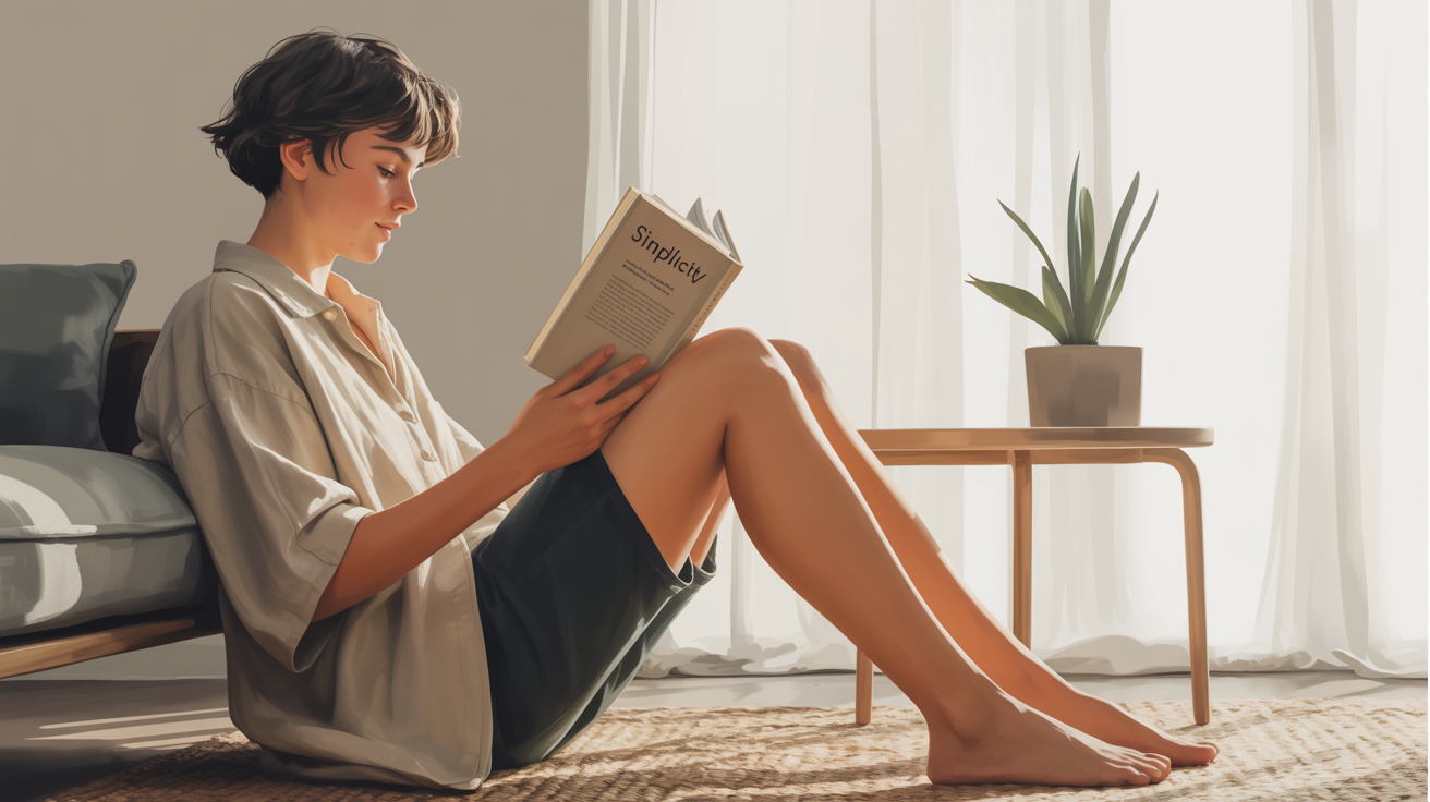 Illustration d’une vie plus minimaliste dans un intérieur simple et lumineux.