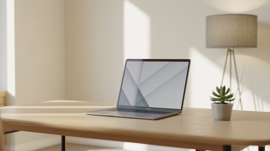 Bureau minimaliste à la maison avec espace de travail clair et organisé