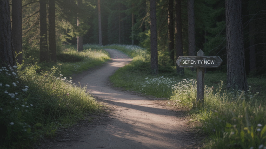 mon-parcours-vers-une-vie-plus-minimaliste-nature Mon parcours vers une vie plus minimaliste représenté par un chemin paisible dans la nature.